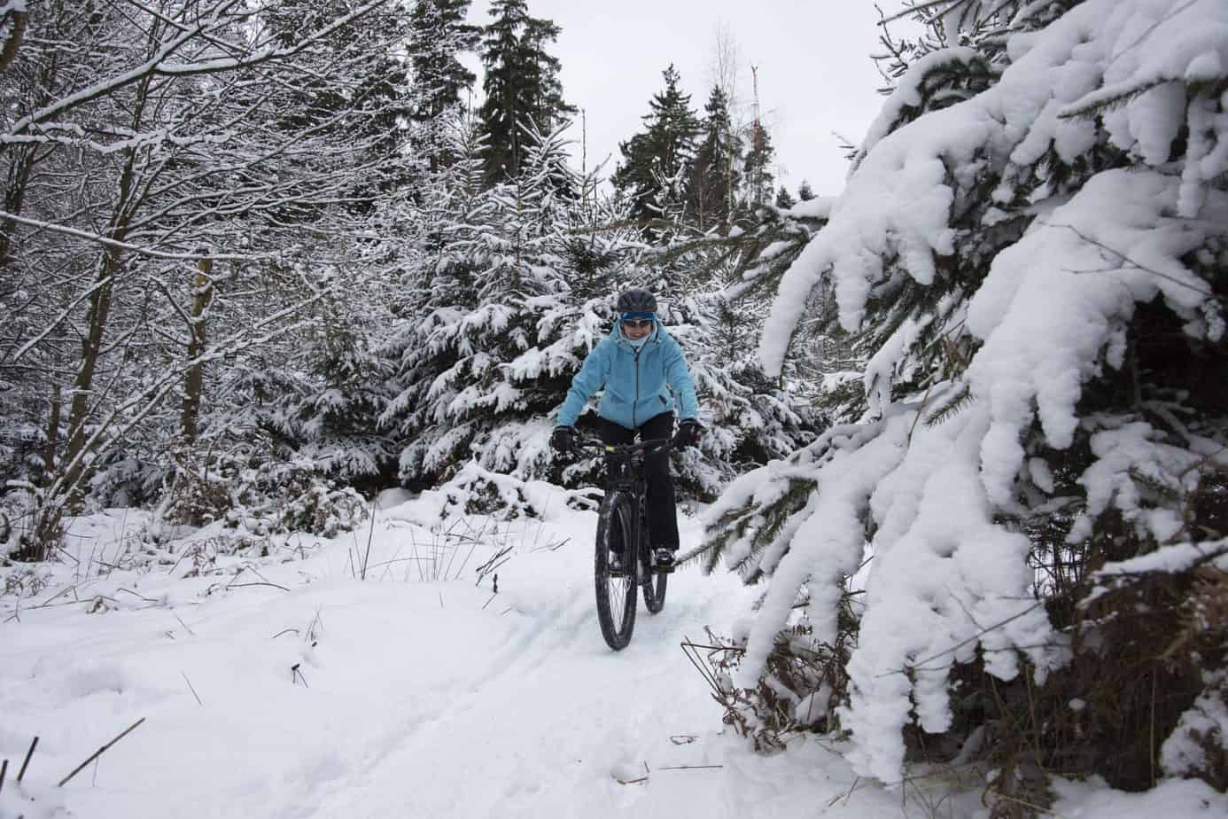 riding a bike in the snow